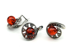 Кольцо Серьги с янтарем имитация размер 18