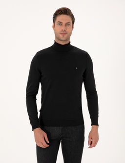 Siyah Slim Fit Bal_k__ Yaka Basic Triko Kazak