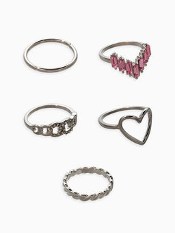 Набор колец 5 шт "Новый стиль" сердца,бесконечность, р-р МИКС, цвет бело-розовый в серебре   1093709