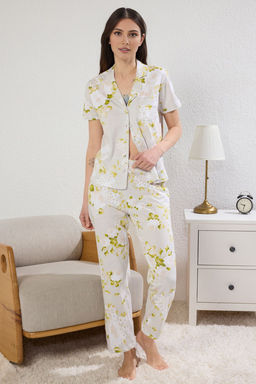 Trendyolmilla Mavi %100 Pamuklu Cicek Desenli Orme Pijama Tak?m? THMSS20PT0062  фото 10