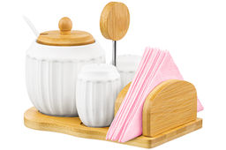 Набор - сахарница 350 мл Ампир с ложкой + солонка + перечница + салфетница на дер. подст. с ручкой - Elan gallery фото 6