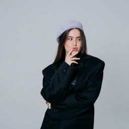 Берет в клетку, серый, р-р 56 см