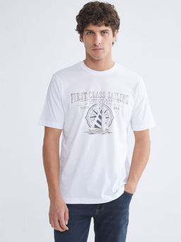 Bisiklet Yaka Bask?l? Penye Erkek Ti??rt