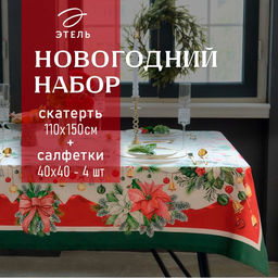 Набор новогодний «Этель. Рождественский венок»: скатерть 110×150 см, с ВГМО, салфетки 40×40 см, 4 шт.