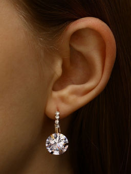 Серьги со стразами Циркония мини, круг, белые в золоте