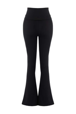Siyah F?rcal? Soft Kumas Bel Katlama Detayl? Flare/Ispanyol Paca Yoga Orme Spor Tayt THMAW26TY00001