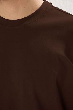 TRENDYOL MAN Kahverengi Oversize/Genis Kesim Dokulu Basic %100 Pamuklu Tok Kumas T-shirt TMNSS25TS00058 - Trendyolmilla фото 16