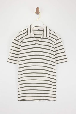 Yesil Regular/Normal Kesim Dokulu Cizgili Polo Yaka T-shirt TMNSS26PO00013 - Trendyolmilla фото 4