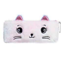 Пенал школьный меховой на молнии Calligrata «Кошечка», пушистый, с ушками, МИКС
