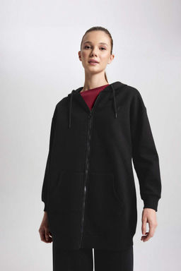 DeFactoFit Длинный толстый свитшот с капюшоном, карманами и молнией фото 8