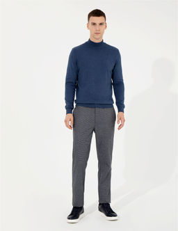 _ndigo Melanj Slim Fit Yar_m Bal_k__ Yaka Basic Triko Kazak