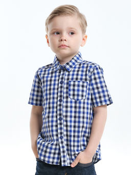 Рубашка для мальчика UD 7903 синяя клетка - Mini maxi фото 8