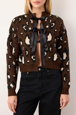 Kahverengi Leopar Desenli Crop Yumusak Dokulu Triko H?rka TWOAW25HI00355