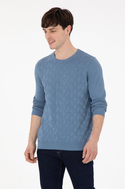 Erkek Slim Fit Bisiklet Yaka Saks Basic Kazak