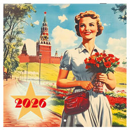 Календарь настенный перекидной 2026 г., BRAUBERG, 12 листов, 28,5х28,5 см, "Советские плакаты", 116934