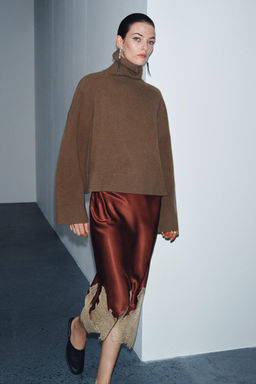 ZW COLLECTION CONTRAST LACE SATIN SKIRT - Zara фото 4