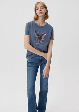 Kelebek Bask?l? Mavi Istanbul Tisort