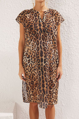 Leopar Desenli Dokuma %100 Pamuk Plaj Midi Elbise TBESS25EL00014 - Trendyolmilla фото 3