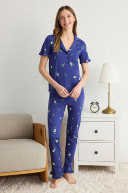 Trendyolmilla Mint %100 Pamuklu Cicekli F?rf?rl? Orme Pijama Tak?m? THMSS24PT00227  фото 12