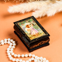 Шкатулка Ангел с котёнком, 6х9 см, лаковая миниатюра