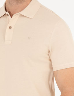 Bej Slim Fit Polo Yaka Basic Ti__rt