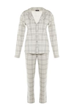 Trendyolmilla Bej %100 Pamuklu Ekoseli Orme Pijama Tak?m? THMAW20PT0266