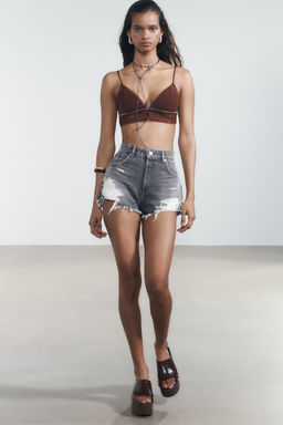 HIGH-WAIST CURVED DENIM SHORTS - Zara фото 8