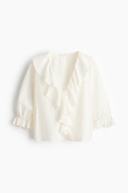Blusa de volantes en mezcla de algod?n