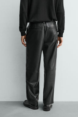 RELAXED FIT LEATHER EFFECT TROUSERS - Zara фото 22