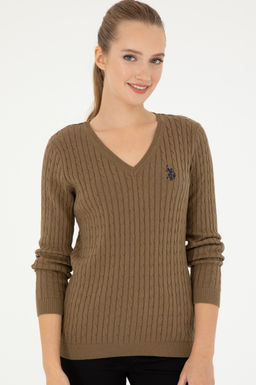 Женский базовый свитер темно-хаки с v-образным вырезом Неожиданная скидка в корзине - U.s. polo assn фото 3