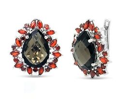 Серьги из серебра гранат, раухтопаз, Клеменс