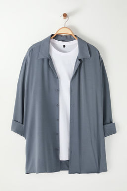 TRENDYOL MAN Siyah Regular Fit Fit Apas Yaka Yazl?k Keten Gorunumlu Buyuk Beden Gomlek TMNSS24AX00012 - Trendyolmilla фото 2