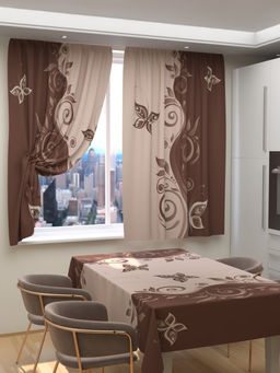 Фотошторы для кухни Мелания шоколад Шторы (Габардин)+Скатерть (145*200)