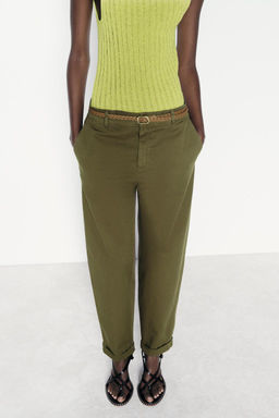 CHINO TROUSERS WITH BRAIDED BELT - Zara фото 24