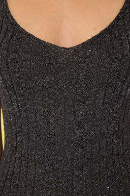 Antrasit Havuz Yaka Metalik Iplikli Bluz TWOSS25BZ00346 - Trendyolmilla фото 3