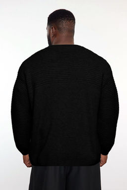 TRENDYOL MAN Siyah Oversize Bisiklet Yaka Dokulu Triko Buyuk Beden Kazak TMNAW25AN00010 - Trendyolmilla фото 5