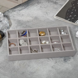 Подставка для украшений QF18 ячеек, флок, 21?12.3?2.5 см, серая