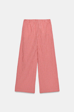 PANTAL?N ANCHO CUADRO VICHY / Blanco / Rojo