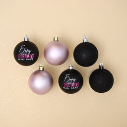 Шары ёлочные новогодние «Беру все вино на себя», пластик, d=6, 6 шт., чёрные, розовые
