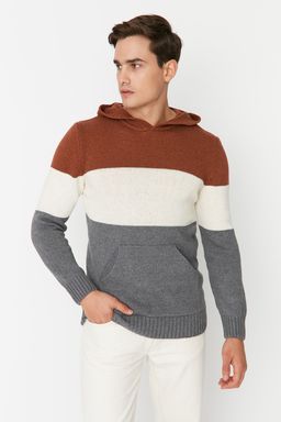 TRENDYOL MAN Kiremit Regular Fit Yunlu Kapusonlu Renk Bloklu Triko Kazak TMNAW22KZ0822 - Trendyolmilla фото 2