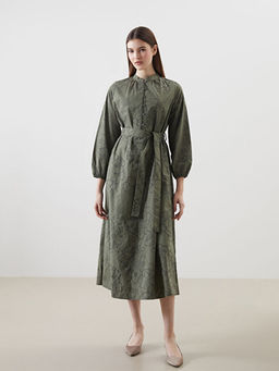 Hakim Yaka ?i?ekli Poplin Kad?n Elbise