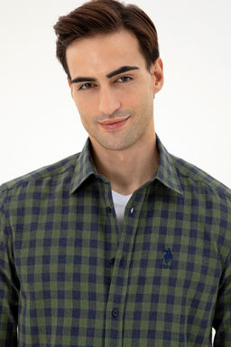 Мужская темно-зеленая рубашка с длинным рукавом - U.s. polo assn фото 2