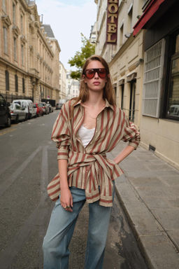 STRIPED SHIRT WITH BACK TAB