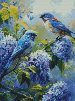 Вышивка крестиком 40х50см, Птицы и сирень
