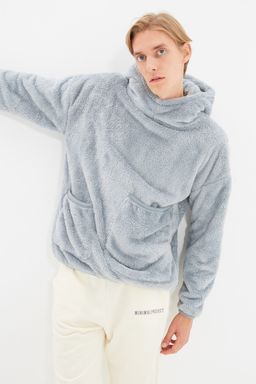 Gri Unisex Oversize/Genis Kesim Cift Cepli Etiket Detayl? S?cak Tutan Pelus Sweatshirt TMNAW22SW1708 - Trendyolmilla фото 4