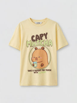 Bisiklet Yaka Capyfun Bask?l? K?z ?ocuk Ti??rt