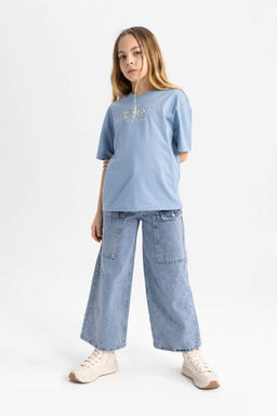 Футболка с короткими рукавами и принтом для девочек Relax Fit - Defacto фото 2