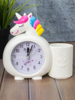Часы-будильник с подставкой для канцелярии Rainbow unicorn, white