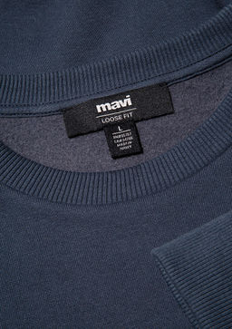 Bisiklet Yaka Lacivert Basic Sweatshirt - Mavi фото 6