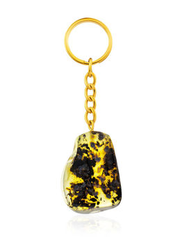 Брелок с кусочком красивого коньячного янтаря природной формы